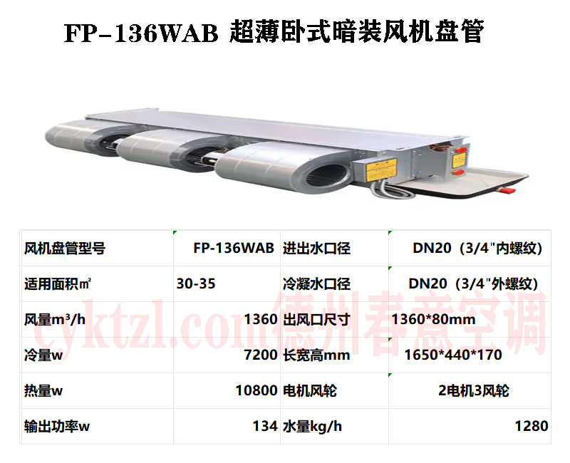 福建FP-136WAB超薄臥式暗裝風機盤管